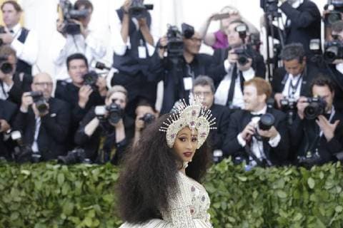 Cardi B arrives on the red carpet at The Metropolitan Museum of Art s Costume Institute Benefit Heavenly Bodies: Fashion and the Catholic Imagination at Metropolitan Museum of Art in New York City on May 7, 2018.  NYP20180507774 JOHNxANGELILLO