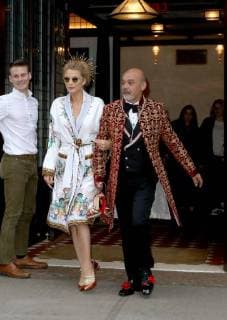 Celebs leave the Greenwich hotel on the way to the Met Gala on May 7 2018 in New York City Blake Lively;Christian Louboutin New York United States  583605