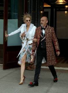 Celebs leave the Greenwich hotel on the way to the Met Gala on May 7 2018 in New York City Blake Lively;Christian Louboutin New York United States  583605
