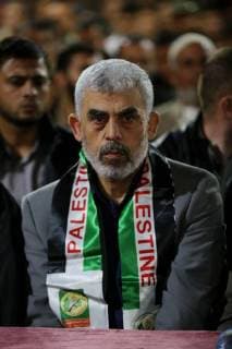May 8, 2018 - Deir Al-Balah, Gaza Strip, Palestinian Territory - Hamas s leader in the Gaza Strip Yahya Sinwar attends a memorial service for six members of Ezzedine al-Qassam Brigades, the armed wing of the Palestinian Hamas movement who were killed in an unexplained explosion few days ago, in Deir al-Balah in the center of Gaza Strip on May 8, 2018 Deir Al-Balah Palestinian Territory - ZUMAap3_ 20180508_zaf_ap3_123 Copyright: xAshrafxAmrax