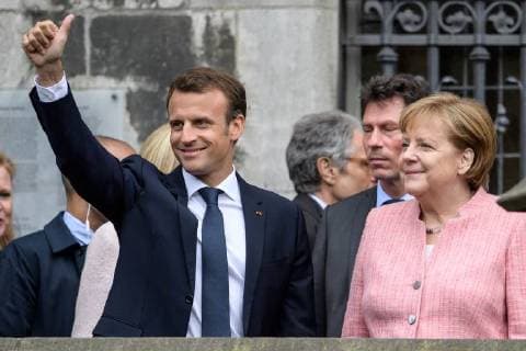 Presentation of the International Charlemagne Prize to Aachen 10 05 2018 from the French President Emmanuel Macron and Chancellor Angela Merkel at the presentation of the International Charlemagne Prize to Aachen on 10 05 2018 Aacgeb NRW Germany