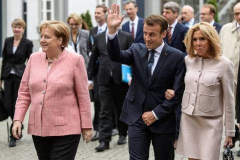 Presentation of the International Charlemagne Prize to Aachen 10 05 2018 Federal Chancellor Dr Angela Merkel French President Emmanuel Macron Brigitte Macron at the presentation of the International Charlemagne Prize to Aachen on 10 05 2018 Aacgeb NRW Germany