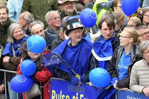 Presentation of the Charlemagne Prize 2018 to Emmanuel Macron The picture shows groups of demonstrators for Europe and against the Belgian nuclear power plant Thiange 2018 Presentation of the Charlemagne Prize 2018 to Emmanuel Macron