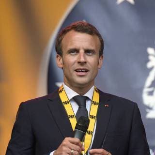 Presentation of the Charlemagne Prize 2018 to Emmanuel Macron The picture shows the French President Emmanuel Macron on the stage of the Katschhof in Aachen 2018 Presentation of the Charlemagne Prize 2018 to Emmanuel Macron