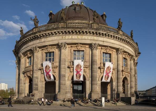 Bodemuseum Germany Berlin 17 04 2018 Bode Museum Kaiser Friedrich Museum Museum Island Citizens People Tourists Visitors bask on the steps