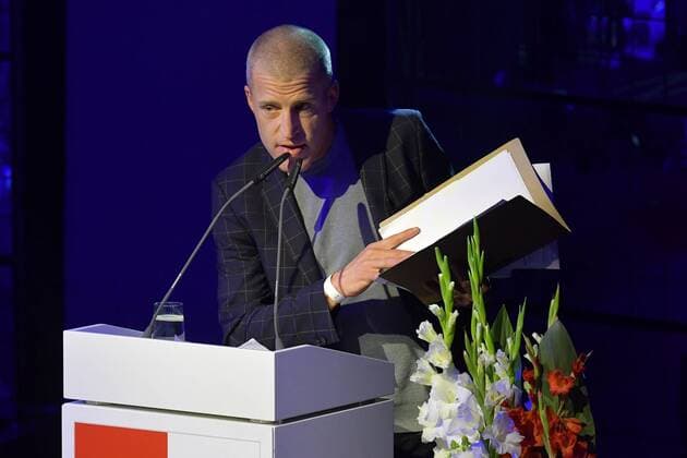 Benjamin von Stuckrad Barre Laudation for Inga Humpe 30 years Fred Jay Award ceremony in Berlin in the Columbiahalle on 15 05 2018