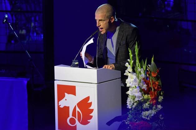 Benjamin von Stuckrad Barre Laudation for Inga Humpe 30 years Fred Jay Award ceremony in Berlin in the Columbiahalle on 15 05 2018