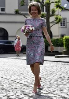 Queen Mathilde of Belgium pictured as she arrives for a ceremony to award the Queen Mathilde Award 2018, in Brussels, Wednesday 16 May 2018. The winner of the Queen Mathilde award is selected by a youth jury from one of the thirteen Queen Mathilde Foundation projects  ERICxLALMAND 05346928