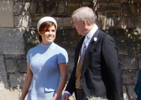 Prince Henry Charles Albert David of Wales marries Ms. Meghan Markle in a service at St George s Chapel inside the grounds of Windsor Castle. Princess Eugenie of York and Prince Andrew, Duke of York arrive at St George s Chapel at Windsor Castle for the wedding of Prince Harry to Meghan Markle. MAY 19th 2018  HMOx181772
