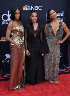 Recording artists Rhona Bennett, Terry Ellis, and Cindy Herron of the musical group En Vogue arrive for the 2018 Billboard Music Awards at MGM Grand Garden Arena on May 20, 2018 in Las Vegas, Nevada.  LAV20180520365 JIMxRUYMEN