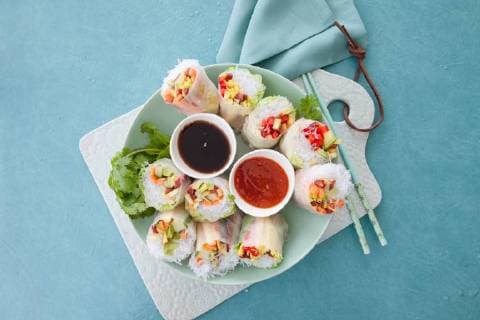 Asian spring rolls with glass noodles and fresh vegetables. Vegetable spring rolls  1079705001