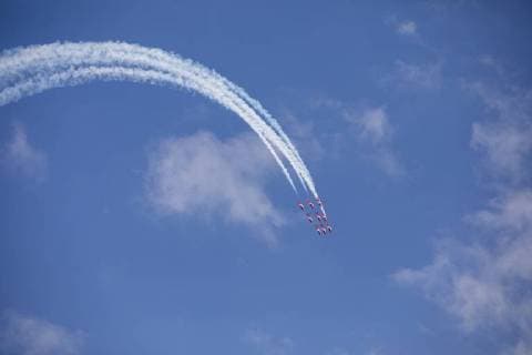 May 23, 2018 - The Royal Canadian Forces Snowbirds airborne acrobatics team flies in formation during a demonstration in Ocean City, Maryland on May 23, 2018. - ZUMAe113 20180523_zap_e113_013 Copyright: xAlexxEdelmanx