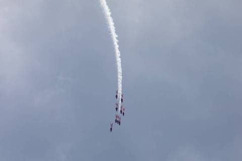 May 23, 2018 - The Royal Canadian Forces Snowbirds airborne acrobatics team flies in formation during a demonstration in Ocean City, Maryland on May 23, 2018. - ZUMAe113 20180523_zap_e113_004 Copyright: xAlexxEdelmanx