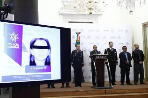 May 27, 2018 - EUM20180527NAC01.JPG.CIUDAD DE MEXICO. JusticeJusticia-Segob.- En conferencia de prensa, Alfonso Navarrete Prida, secretario de Gobernacion, informa junto a representantes de la Secretaria Marina, el Ejercito Nacional y la Policia Federal, de la detencion de Rosalinda N , esposa de Nemesio Oseguera El Mencho , lider del cartel de Jalisco Nueva Generacion (CJNG). La presunta encargada de administrar los recursos financieros de este grupo delictivo, fue detenida este sabado por elementos de la Marina por contar con una orden de aprehension en su contra. Foto: Agencia EL UNIVERSALYadin XolalpaEELG  - ZUMAu78_ 20180527_zaf_u78_522 Copyright: xElxUniversalx