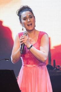 Anne-Catherine Gillet performs on stage at the concert with winners of the 15th edition of the Les Octaves de la Musique music awards ceremony, Monday 28 May 2018 in Brussels.  LAURIExDIEFFEMBACQ 05355216
