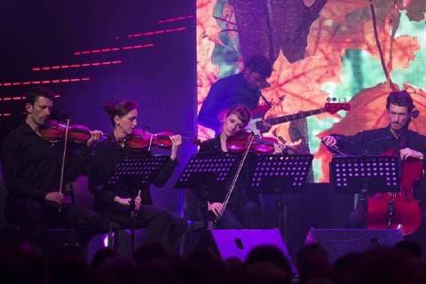 Quatuor Ardente de l OPRL performs on stage at the concert with winners of the 15th edition of the Les Octaves de la Musique music awards ceremony, Monday 28 May 2018 in Brussels.  LAURIExDIEFFEMBACQ 05355221