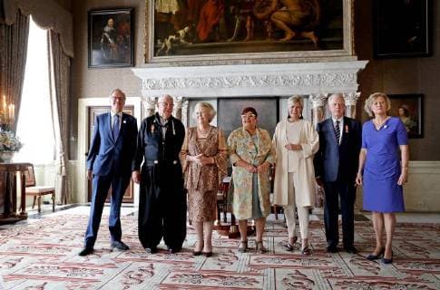 30-05-2018 Amsterdam Princess Beatrix with Princess Laurentien and A. Rinnooy Kan and Mrs. M. Nillesen during the award ceremony of the silver carnation ( zilveren anjers) of the Prince Bernard culturefoundation at the royal palace in Amsterdam. The silver carnation is annually awarded to individuals who voluntarily worked for culture and nature conservation. The awards winners are Piet de Boer, Alice van Romondt and Hans van der Ven.  Copyright: xPPEx