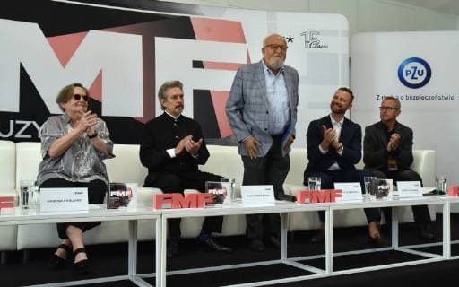 The 11th Film Music Festival Agnieszka Holland Elliot Goldenthal Krzysztof Penderecki Rafal Piaskowski Pawel Pawlik at a press conference of the 11th Film Music Festival on May 30, 2018 in Krakow, Poland. EN_01322536_0019 