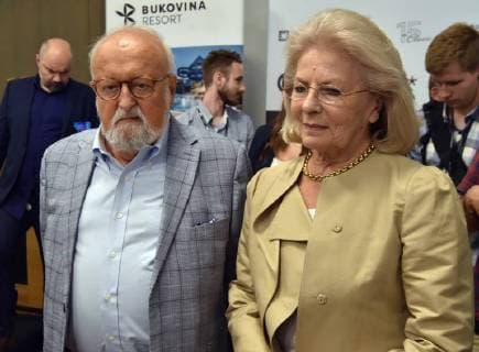 The 11th Film Music Festival Krzysztof Penderecki Elzbieta Penderecka at a press conference of the 11th Film Music Festival on May 30, 2018 in Krakow, Poland. EN_01322536_0067 