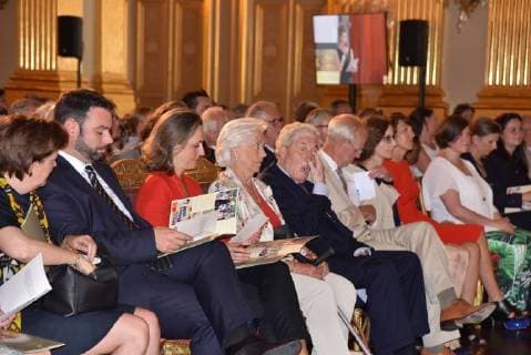 (C) Princess Claire of Belgium and Queen Paola of Belgium pictured during a ceremony for the Queen Paola Award 2017-2018 (Koningin Paolaprijs - Prix Reine Paola) for education, at the royal castle in Laken Laeken, Brussels, Wednesday 30 May 2018.  CAMILLExDELANNOIS 05356499