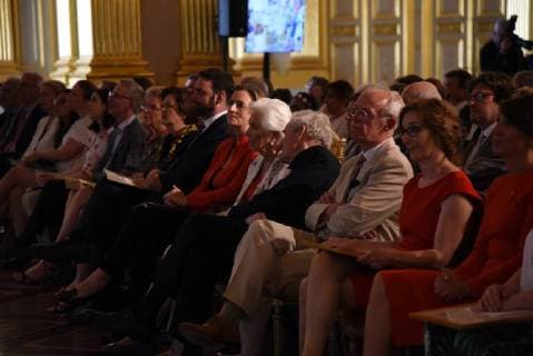 (C) Princess Claire of Belgium and Queen Paola of Belgium pictured during a ceremony for the Queen Paola Award 2017-2018 (Koningin Paolaprijs - Prix Reine Paola) for education, at the royal castle in Laken Laeken, Brussels, Wednesday 30 May 2018.  CAMILLExDELANNOIS 05356504