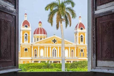 The Cathedral of Granada seen from the window of a building, Granada, Nicaragua, Central America Copyright: OliverxWintzen 1283-291