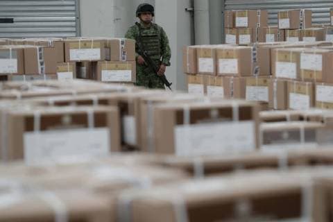 June 1 2018 EUM20180601POL05 JPG CITY OF MEXICO ElectionsElecciones Boletas Lorenzo Cordova presiding counselor of the National Electoral Institute show media the warehouse guarded by the elements of the Army where the ballots are distributed to different parts of the country this June 1, 2018 Photo Agency EL UNIVERSALLuis CortesEELG  - ZUMAu78_ 20180601_zaf_u78_516 Copyright: xElxUniversalx