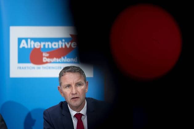 Bjoern Hoecke, AfD - PK pension concept DEU, Deutschland, Germany, Berlin, 04.06.2018 Bjoern Hoecke, Fraktionsvorsitzender der AfD in Thueringen, Alternative fuer Deutschland, waehrend der Pressekonferenz der AfD, Alternative fuer Deutschland, zum Thema Rentenkonzept der AfD-Fraktion im Thueringer Landtag, in Berlin. Bjoern Hoecke, Chairman of the Alternative for Germany AFD faction in the Thuringia state parliament, Alternative for Germany, Alternative fuer Deutschland, speaking at a press conference regarding the pension concept from the AFD state parliament faction in Berlin, Germany