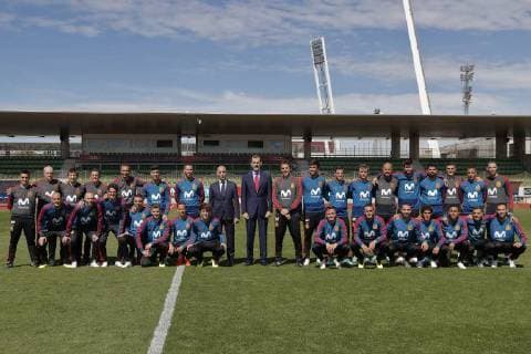 June 7 2018 Madrid Spain King Felipe VI of Spain meets with Spain Football at the City of Soccer in Las Rozas as they prepare for the World Cup in Russia King Felipe VI visits the National Team in Las Rozas before leaving for the World Cup in Russia Julen Lopetegui coach of Spain