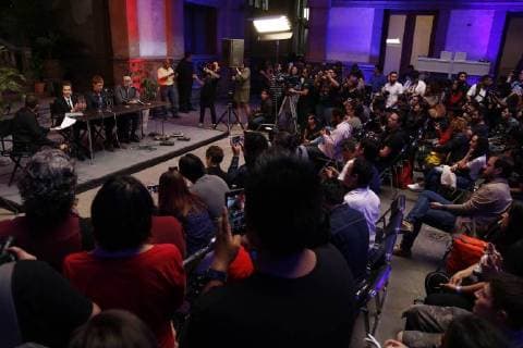June 7, 2018 - EUM20180607ESP07.JPG.CIUDAD DE MEXICO. MusicMusica-Interpol.- 7 de junio de 2018. En conferencia de prensa, la banda estadounidense Interpol presenta su nuevo material discografico Marauder , del que se desprende el sencillo The Rover . Foto: Agencia EL UNIVERSALAgustin SalinasEELG  - ZUMAu78_ 20180607_zaf_u78_525 Copyright: xElxUniversalx