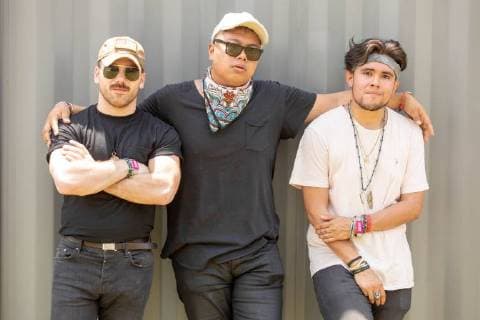 June 8, 2018 - Manchester, Tennessee, U.S - ZACH HANNAH, DAVID LABUGUEN and NATE ESQUITE of Arizona pose for a photo backstage during Bonnaroo Music Festival 2018 in Manchester, Tennessee Manchester U.S. - ZUMAs135 20180608_zap_s135_504 Copyright: xDanielxDeSloverx