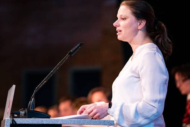 Landesvorsitzender Melanie Leonhard opens the party congress Ordentlicher Landesparteitag of the SPD Hamburg in the Bürgerhaus Wilhelmsburg Hamburg Hamburg Germany Bürgerhaus Wilhelmsburg