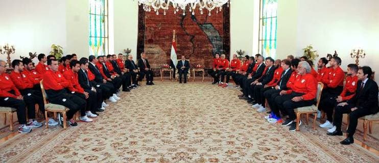 June 9, 2018 - Cairo, Cairo, Egypt - Egyptian President Abdel Fattah al-Sisi meets with Egypt s national football team before travelling to Russia to attend World Cup at the Ittihadiya presidential palace in Cairo, Egypt, June 9, 2018 Cairo Egypt - ZUMAap3_ 20180609_zaf_ap3_100 Copyright: xEgyptianxPresidentxOfficex