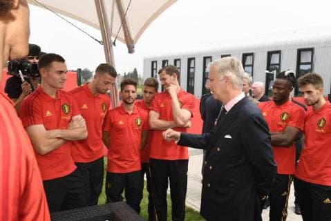 King Philippe - Filip of Belgium pictured during a visit of the King to a training session of the Belgian national soccer team Red Devils, Saturday 09 June 2018, in Tubize. The Red Devils started their preparations for the upcoming FIFA World Cup 2018 in Russia.  POOLxPHILIPPExCROCHET 05361507