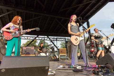 June 9, 2018 - Manchester, Tennessee, U.S - GENESSA GARIANO, LYDIA NIGHT and SAGE CHAVIS of The Regrettes during Bonnaroo Music Festival 2018 in Manchester, Tennessee Manchester U.S. - ZUMAs135 20180609_zap_s135_653 Copyright: xDanielxDeSloverx