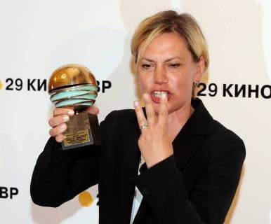 SOCHI, RUSSIA - JUNE 10, 2018: Screenwriter Anna Parmas, the winner of the Best Script award for the film The Story of an Appointment, at the closing ceremony of the 29th Kinotavr Film Festival. Vyacheslav Prokofyev TASS  TS0836EF