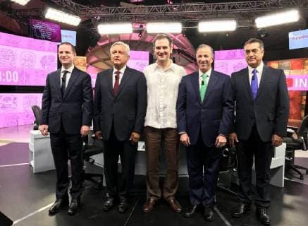 June 12, 2018 - EUM20180612POL17.JPG.MERIDA, Yuc.- ElectionElecciones-2018.- Los candidatos a la Presidencia de la Republica, Ricardo Anaya, Andres Manuel Lopez Obrador, Jose Antonio Meade, acompanados del consejero Presidente del INE, Lorenzo Cordova, previo al tercer y ultimo debate, en el Gran Museo del Mundo Maya de esta entidad, el martes 12 de junio de 2018. Foto: Especial. - ZUMAu78_ 20180612_zaf_u78_615 Copyright: xElxUniversalx