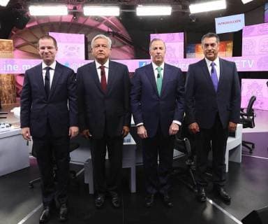 June 13, 2018 - EUM20180612POL18.JPG.MERIDA, Yuc.- ElectionElecciones-2018.- Los candidatos a la Presidencia de la Republica, Ricardo Anaya, Andres Manuel Lopez Obrador, Jose Antonio Meade y Jaime Rodriguez Calderon El Bronco , durante el tercer y ultimo debate, en el Gran Museo del Mundo Maya de esta entidad, el martes 12 de junio de 2018. Foto: Especial.  - ZUMAu78_ 20180613_zaf_u78_504 Copyright: xElxUniversalx