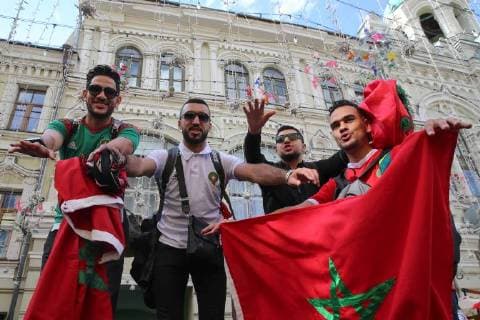 MOSCOW, RUSSIA - JUNE 13, 2018: Fans on the eve of the 2018 FIFA World Cup in Nikolskaya Street. Vladimir Gerdo TASS  TS083E83