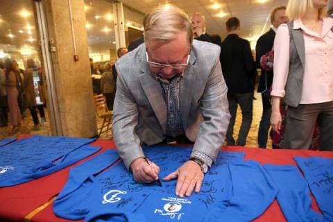 MOSCOW, RUSSIA â€“ JUNE 13, 2018: Russian Book Union President Sergei Stepashin at the premiere of Svetlana Kharchevina s film Lev Yashin No 1 , a documentary about Soviet football goalkeeper Lev Yashin. Alexander Shcherbak TASS  TS083EB4