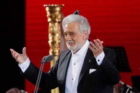 MOSCOW, RUSSIA â€“ JUNE 13, 2018: Spanish tenor Placido Domingo performs during concert by opera stars ahead of the 2018 FIFA World Cup, at Moscow s Red Square. Mikhail Metzel TASS  TS083FE6