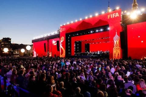 MOSCOW, RUSSIA â€“ JUNE 13, 2018: A concert by opera stars ahead of the 2018 FIFA World Cup, at Moscow s Red Square. Mikhail Metzel TASS  TS083FF1