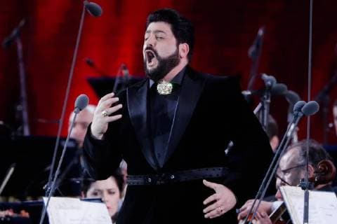 MOSCOW, RUSSIA â€“ JUNE 13, 2018: Russian bass Ildar Abdrazakov performs during a concert by opera stars ahead of the 2018 FIFA World Cup, at Moscow s Red Square. Mikhail Metzel TASS  TS083FF8