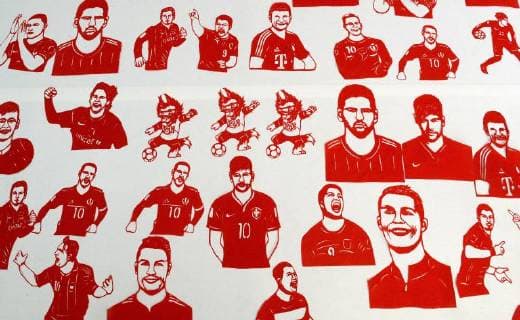 Paper-cutting of football stars mark World Cup 2018 The folk artist Feng Shiping makes paper-cutting works of football stars including Lionel Messi, Neymar da Silva Santos Junior, Thomas Muller, Luis Suarez and Cristiano Ronaldo in Handan, north China s Hebei Province, marking the upcoming World Cup 2018. CHINA OUT Handan Handan China  HaoxQunying