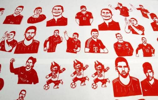Paper-cutting of football stars mark World Cup 2018 The folk artist Feng Shiping makes paper-cutting works of football stars including Lionel Messi, Neymar da Silva Santos Junior, Thomas Muller, Luis Suarez and Cristiano Ronaldo in Handan, north China s Hebei Province, marking the upcoming World Cup 2018. CHINA OUT Handan Handan China  HaoxQunying