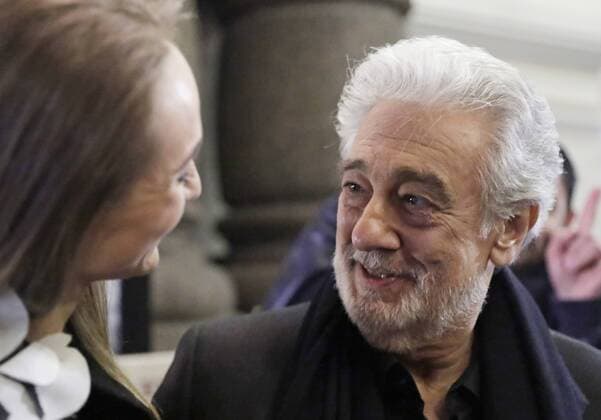 MOSCOW, RUSSIA - JUNE 13, 2018: Ballet dancer Svetlana Zakharova (L) and Spanish tenor Placido Domingo attend a party after a concert by opera stars ahead of the 2018 FIFA World Cup, at the GUM Department Store. Mikhail Metzel TASS  TS084011