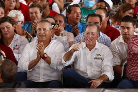 June 14, 2018 - EUM20180614POL08.JPG.ETCHOJOA, Son.- Election Elecciones-Meade.- 14 de junio 2018.- El candidato presidencial de la coalicion Todos Por Mexico, Jose Antonio Meade, acompanado por Manlio Fabio Beltrones, durante un acto de campana con simpatizantes de este municipio de Sonora. Foto: Agencia EL UNIVERSAL Yadin Xolalpa RCC.  - ZUMAu78_ 20180614_zaf_u78_562 Copyright: xYadinxXolalpaxElxUniversalx