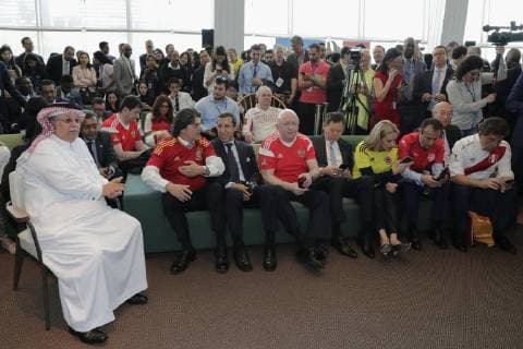 June 14, 2018 - New York, United States - United Nations, New York, USA, June 14 2018 - Saudi Arabia Ambassador Abdallah Y. al-Mouallimi along with Vassily Nebenzia, Permanent Representative of the Russian Federation to the United Nations and President of the Security Council for the month of June during a Ambassadors celebration of the opening of this years FIFA World Cup today at the UN Headquarters in New York City. New York United States  - ZUMAn230 20180614_zaa_n230_1043 Copyright: xLuizxRampelottox