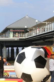 View on Sunday 17 06 2018 in Heringsdorf Landkreis Vorpommern Greifswald Usedom Island on the football beach during the public viewing during the World Cup in Russia and the match Germany Mexico