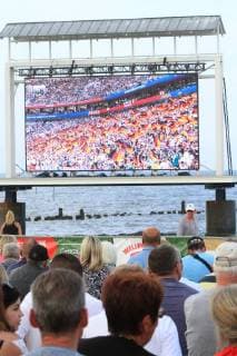 View on Sunday 17 06 2018 in Heringsdorf Landkreis Vorpommern Greifswald Usedom Island on the football beach during the public viewing during the World Cup in Russia and the match Germany Mexico